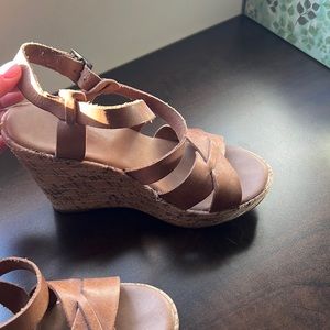 Leather sandal with cork wedged heel